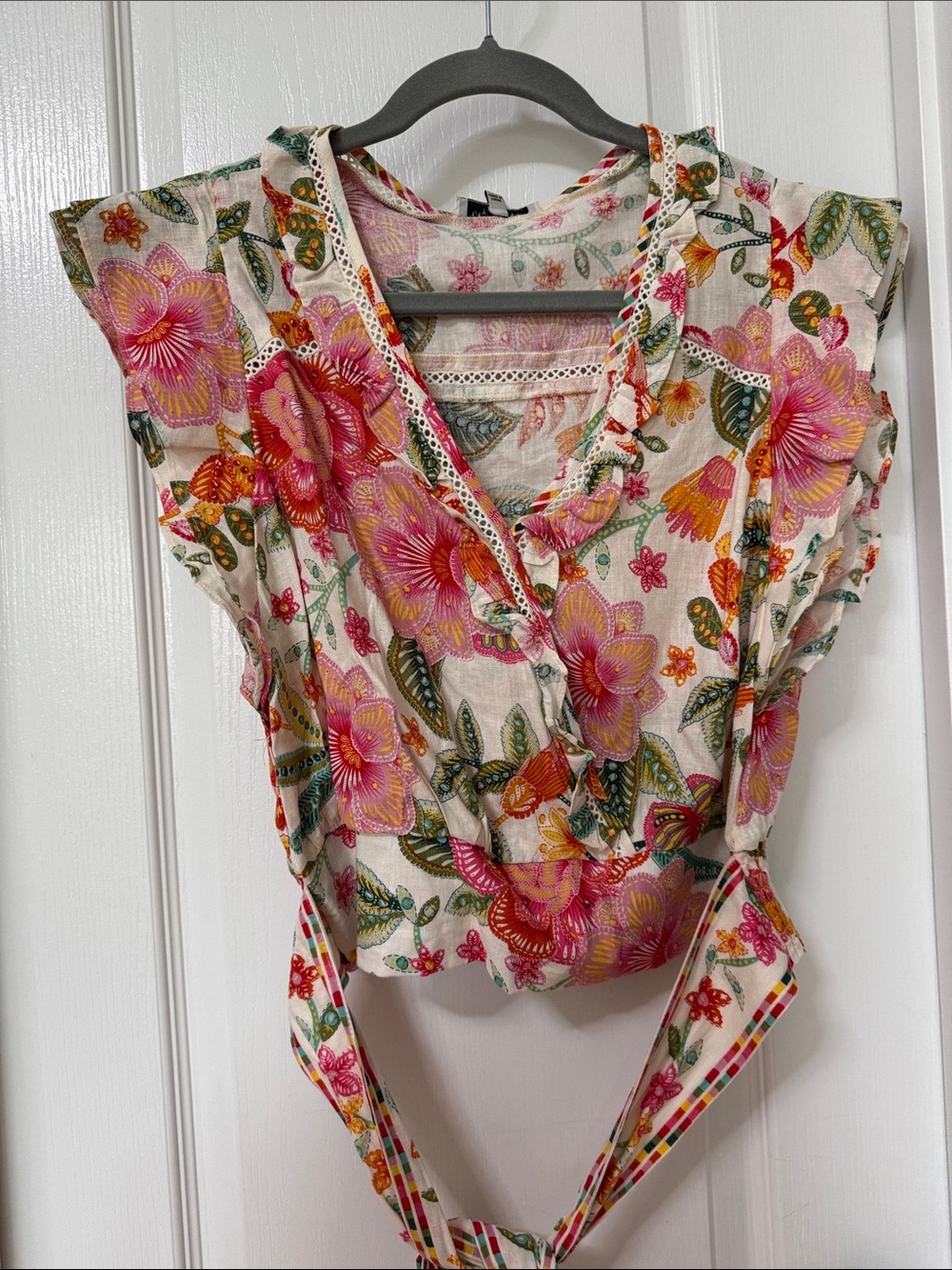 Rachel Zoe Floral Ruffled Wrap top and skit set - Pink & Green Print - Picture 5 of 12